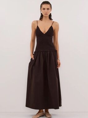 NWT DISSH Ramona Burnt Choc Sleeveless Cotton Midi Dress